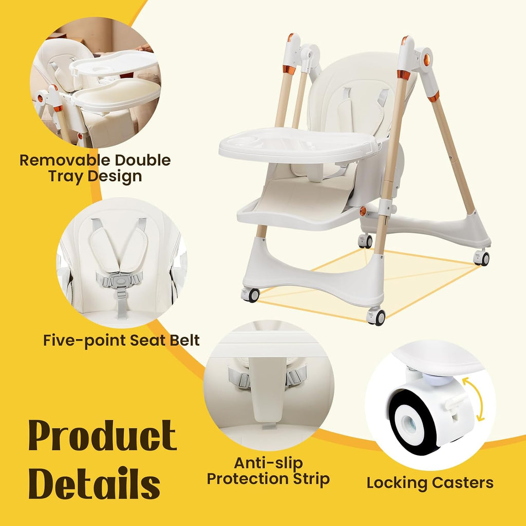 6-in-1 Convertible High Chair with Rocker | Baby High Chair for Newborn to Toddler (0-3 Years) | Adjustable, Foldable & Easy-Clean with Dishwasher Safe Tray & Tool-Free Assembly,White
