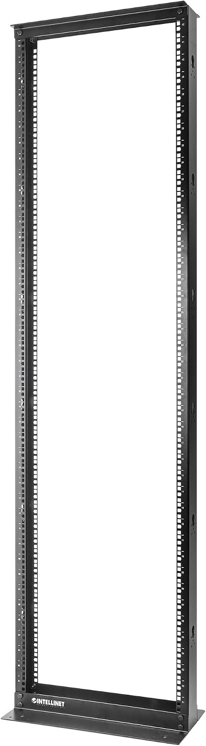 Intellinet 42U 19' 2 Post Open Frame Server Wall Mount Rack - Flatpacked, Antistatic Powder Coated Steel – for IT Network Equipment & AV Devices – 3 Yr Mfg Warranty – 716390