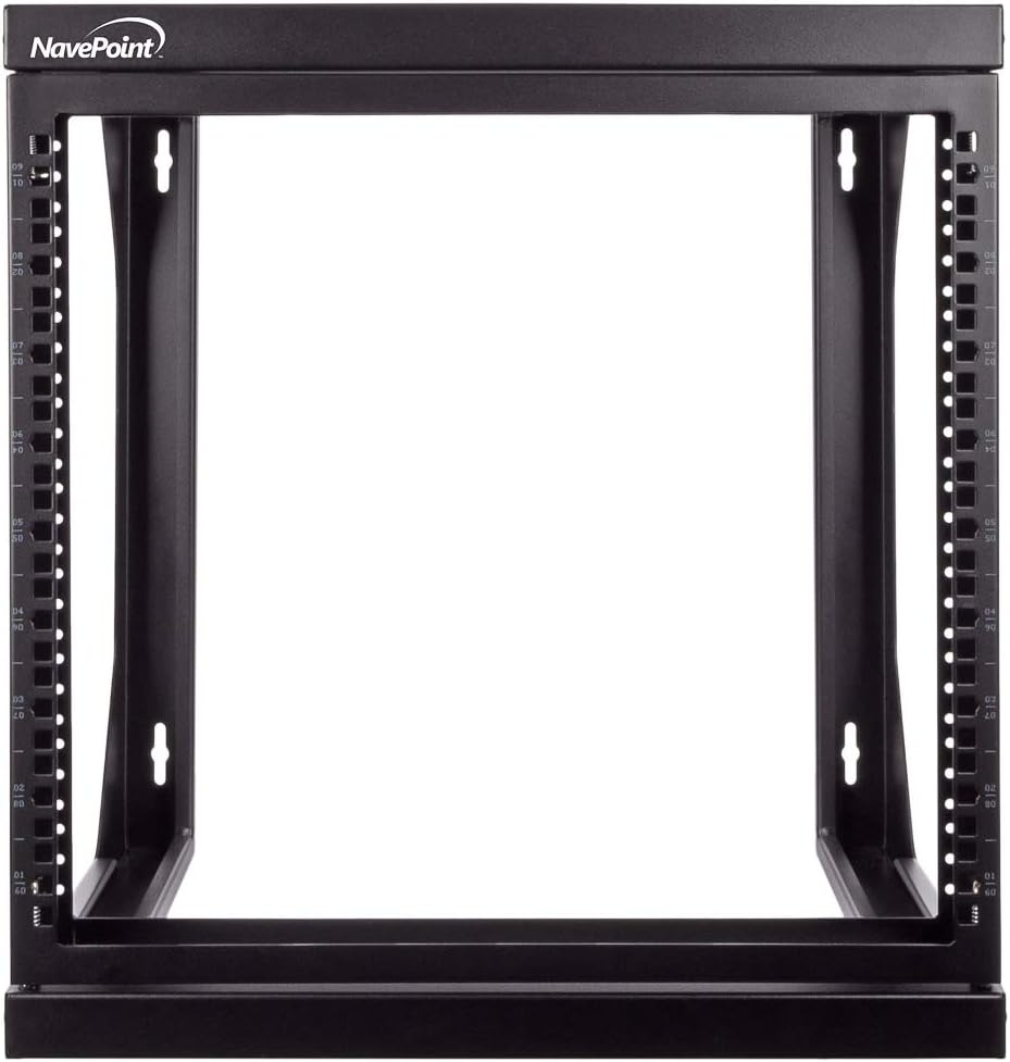 NavePoint 9U Open-Frame Server Rack for 19' IT Network Equipment & A/V Devices Free Standing or Wall Mount with 180 Degrees Gate Swing, Black