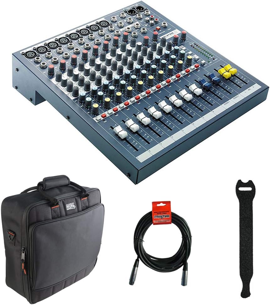 Soundcraft EPM 8-8 Mono + 2 Stereo Audio Console with Gator Cases 1515 Mixer Bag, Fastener Straps (10-Pack) & XLR Cable Bundle