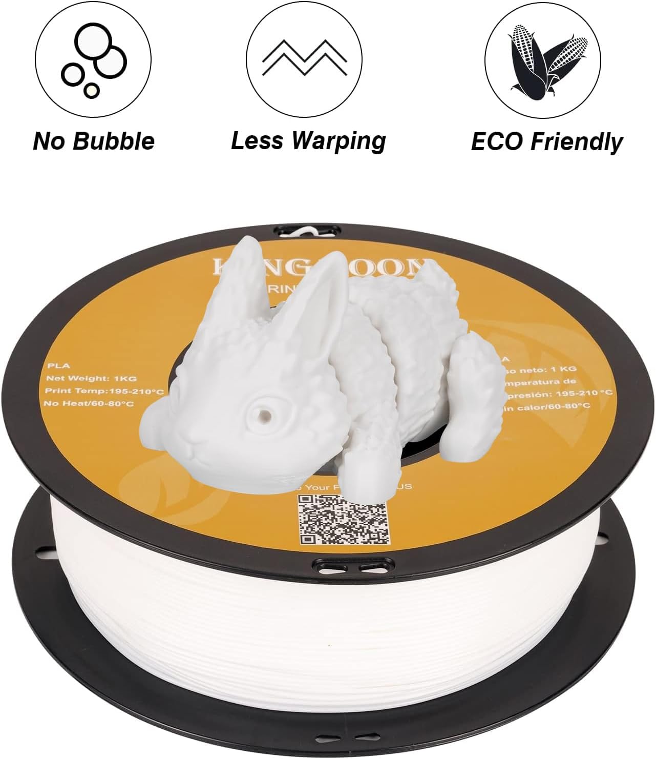 Kingroon PLA 3D Printer Filament,10 Rolls, Dimensional Accuracy +/- 0.02 mm, 10kg Spool(22lbs), 1.75 mm，White