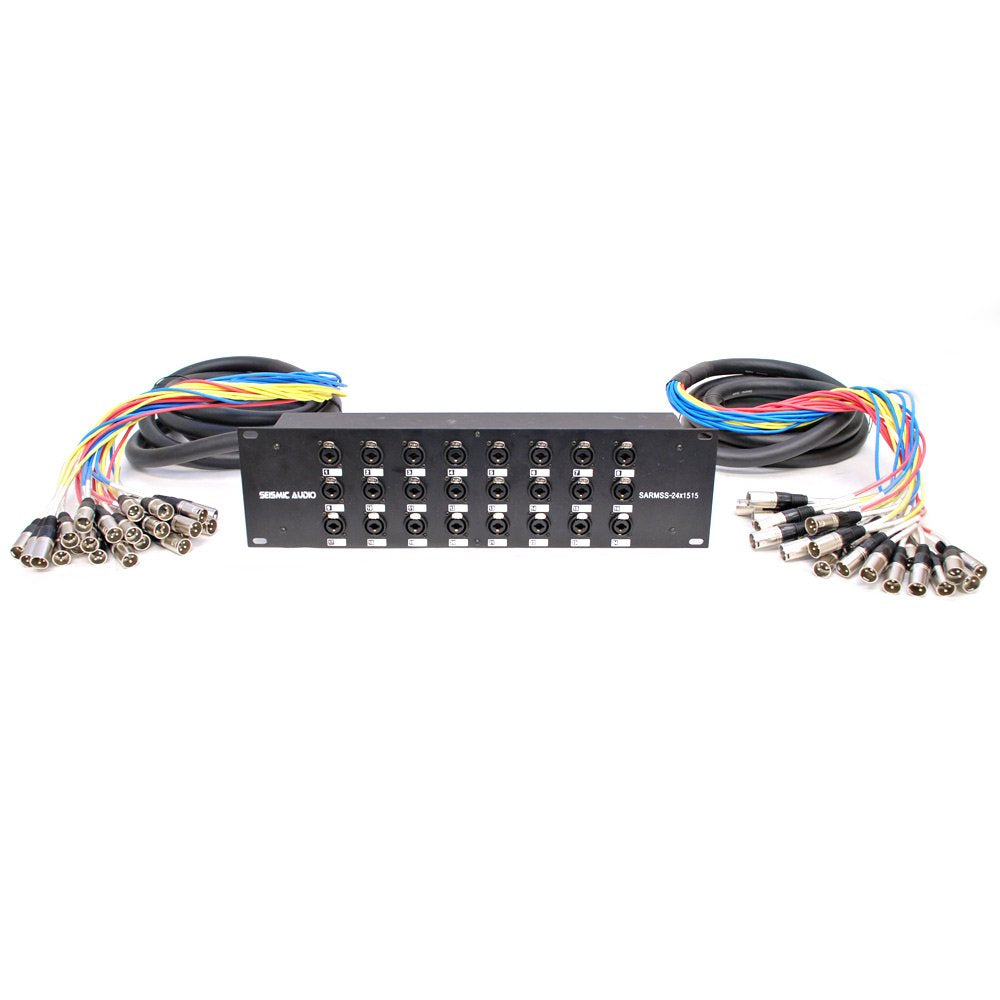 Seismic Audio - SARMSS-24x1515 - 24 Channel XLR TRS Combo Splitter Snake Cable - two 15' XLR trunks Rack Mount