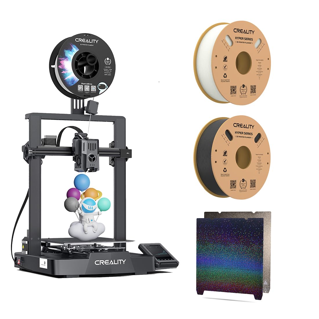 SainSmart Creality Ender 3 V3 KE 3D Printer, 1kg x 2 Pack High Speed PLA Included, and SainSmart D235A Build Plate Kit, 235x235mm