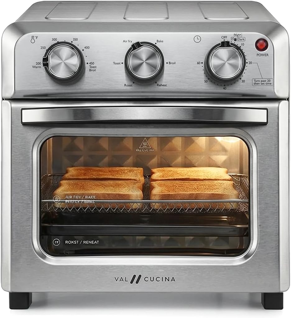 VAL CUCINA 6-in-1 Air Fryer Toaster Oven Combo, Compact 12.7 QT Small Countertop Convection Oven, Fits 9' Pizza & 4 Toast, Hexagon Hybrid Heating, Enamel Baking Pan