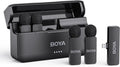 BOYA BY-V4D Wireless Lavalier Microphone for iPhone iPad with Charging case, 18H Battery Life, 650ft Range, 4-Channel Omnidirectional Noise Canceling Lapel Mics for Video Recording Interview Vlog