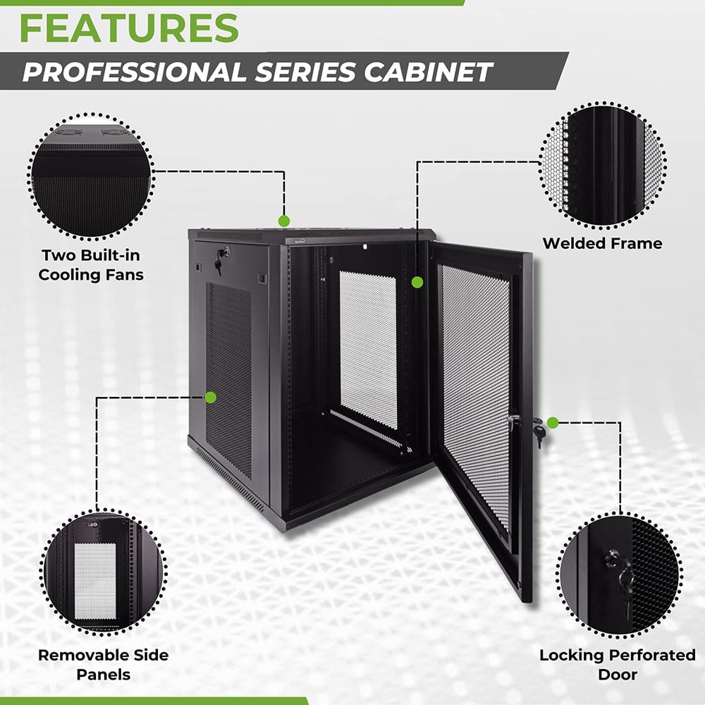 Navepoint 15U Deluxe IT Wallmount Cabinet Enclosure 19-Inch Server Network Rack with Locking Perforated Door 24-Inches Deep Black