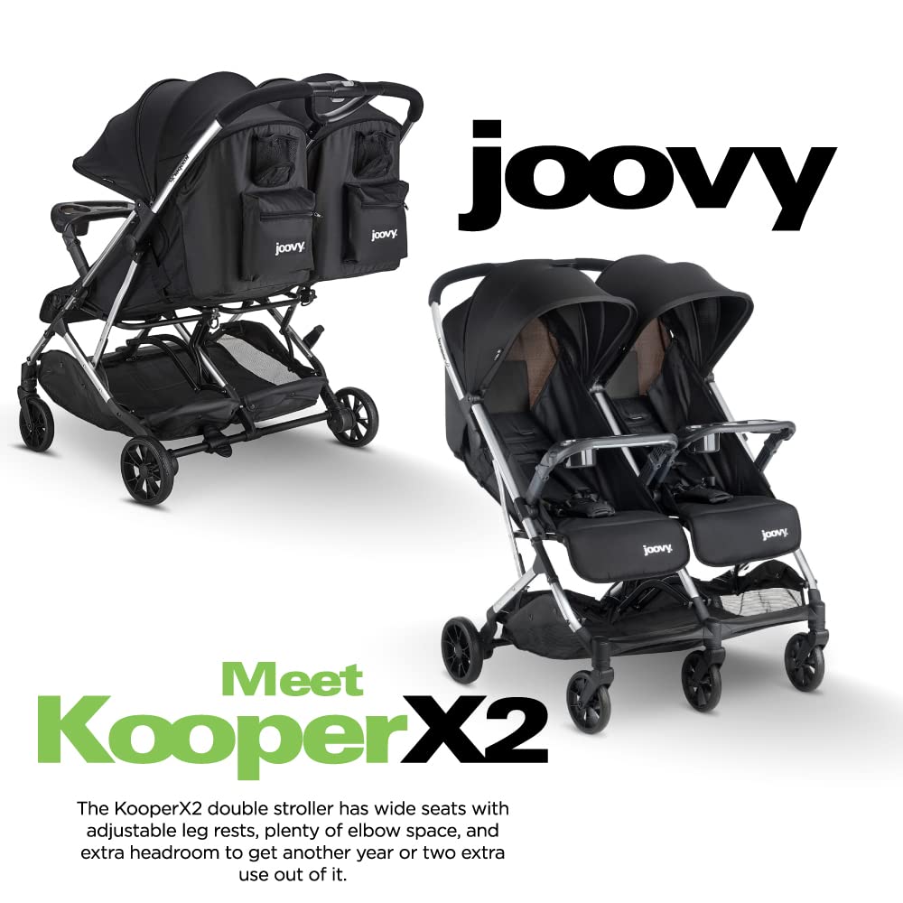 Joovy Kooper X2 Double Stroller, Lightweight Travel Stroller, Compact Fold with Tray, Black