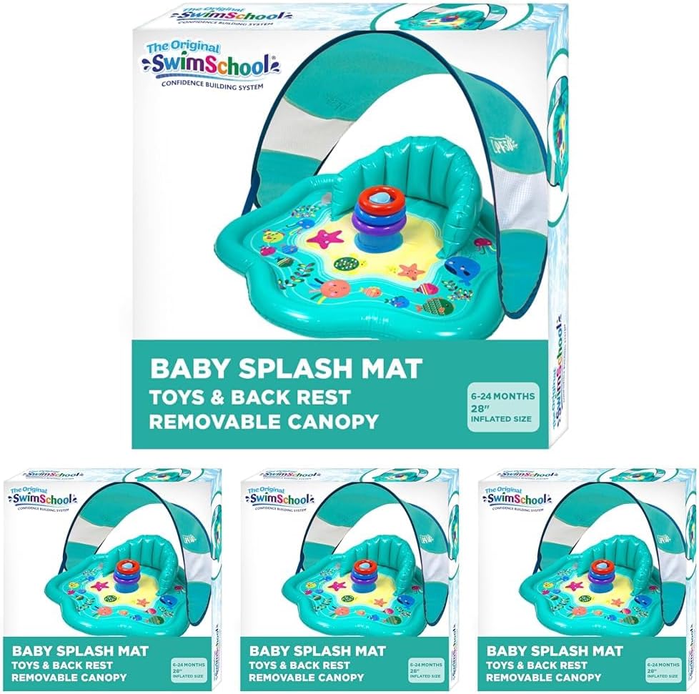 SwimSchool Infant Baby Pool Floats, Free Swimming, Super Buoyant – Ages 6-24 Months – Multiple Colors/Styles – Adjustable Canopies and Seats, Splash & Play Baby Floaties