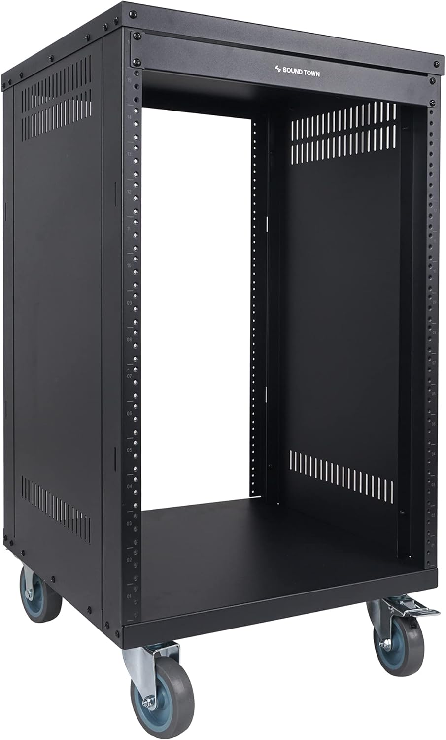 Sound Town 16U Universal Steel Rack, w/ 3' Locking Casters, Vented Side Panels for Audio Video, Server and Network Equipment (STRK-M16U)