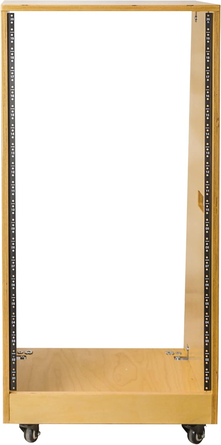 Sound Town DIY Solid Baltic Birch Plywood Slanted 20U Studio Rack, Golden Oak, with Rubber Feet, Casters (SDRK-20T)