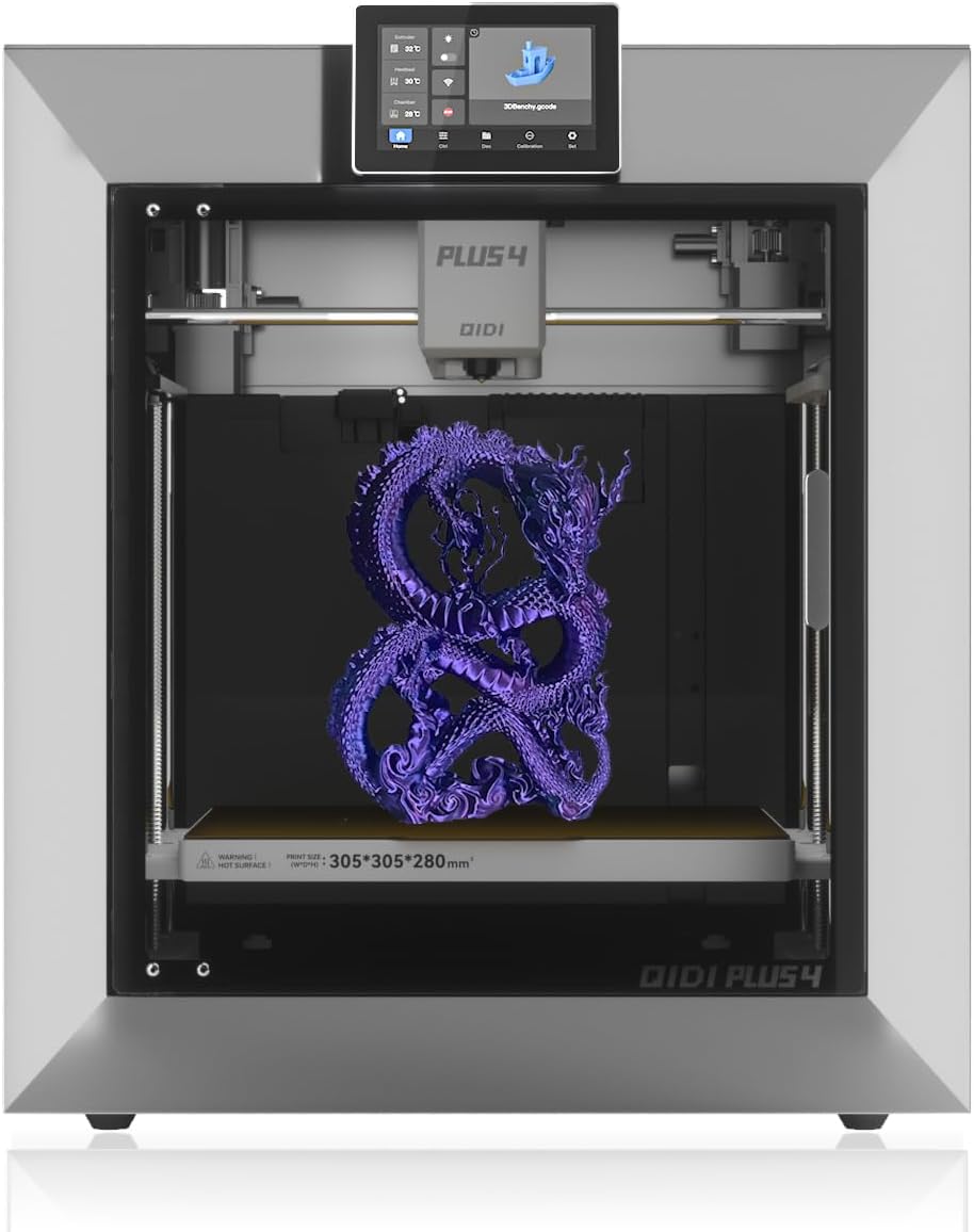 QIDI PLUS4 3D Printer, Max 600mm/s High-Speed Printing, 65℃ Chamber Heat, Fully Auto Leveling, 370°C Direct Extruder with Integrated Nozzle, Support PPS-CF Filaments, Large Print Size 12'x12'x11'