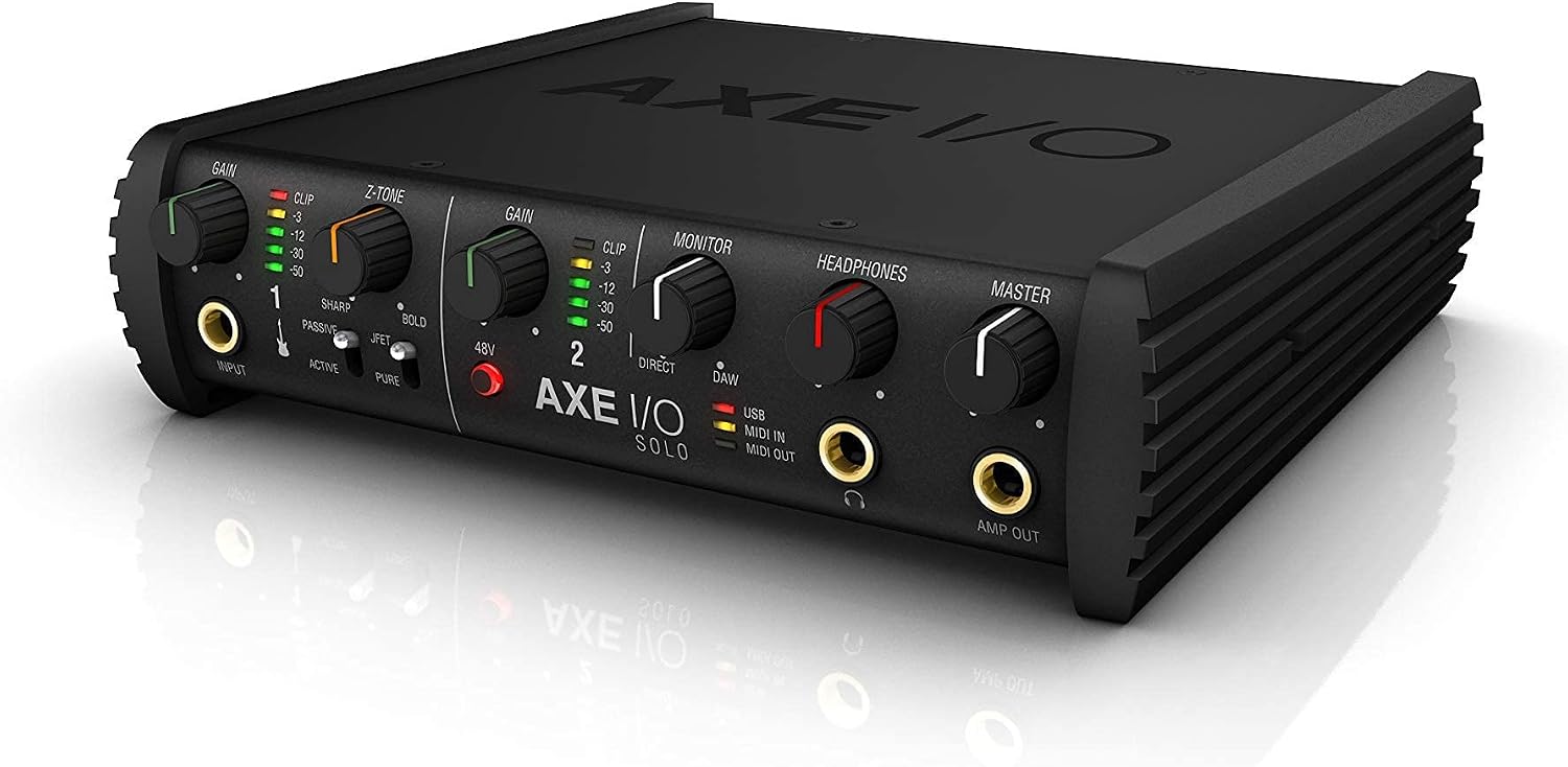 IK Multimedia AXE I/O SOLO premium 2-in 3-out 24-bit, 96 kHz USB audio interface for Mac/PC with advanced guitar tone shaping, Hi-Z re-amp out and massive AmpliTube and TONEX software bundle