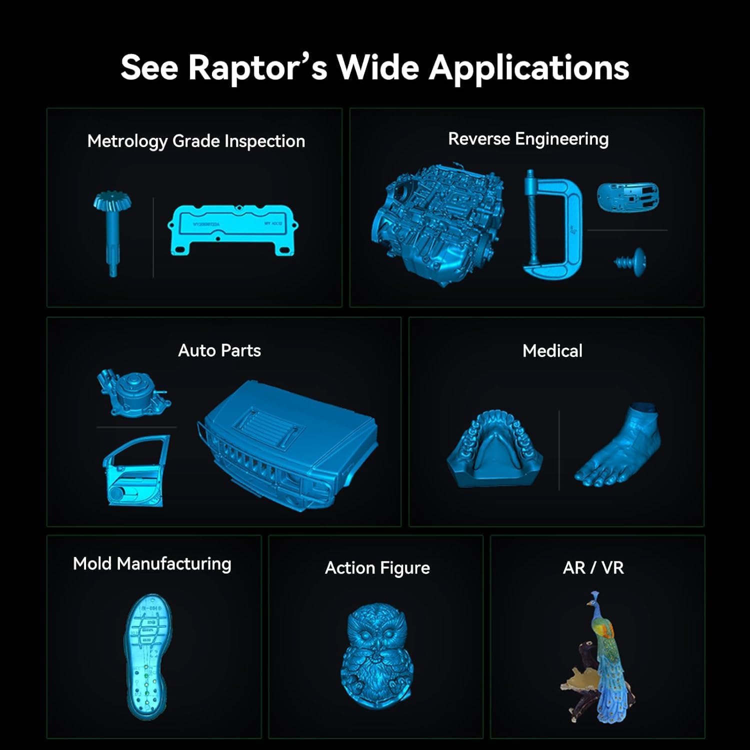 Creality 3D Scanner CR-Scan Raptor for 3D Printing, 60fps Multiple-line Blue & NIR Consumer Handheld Scanner 0.02mm Accuracy, Anti-Shake Tracking, 24-Bit Fast Full-Color Scanning for Windows macOS