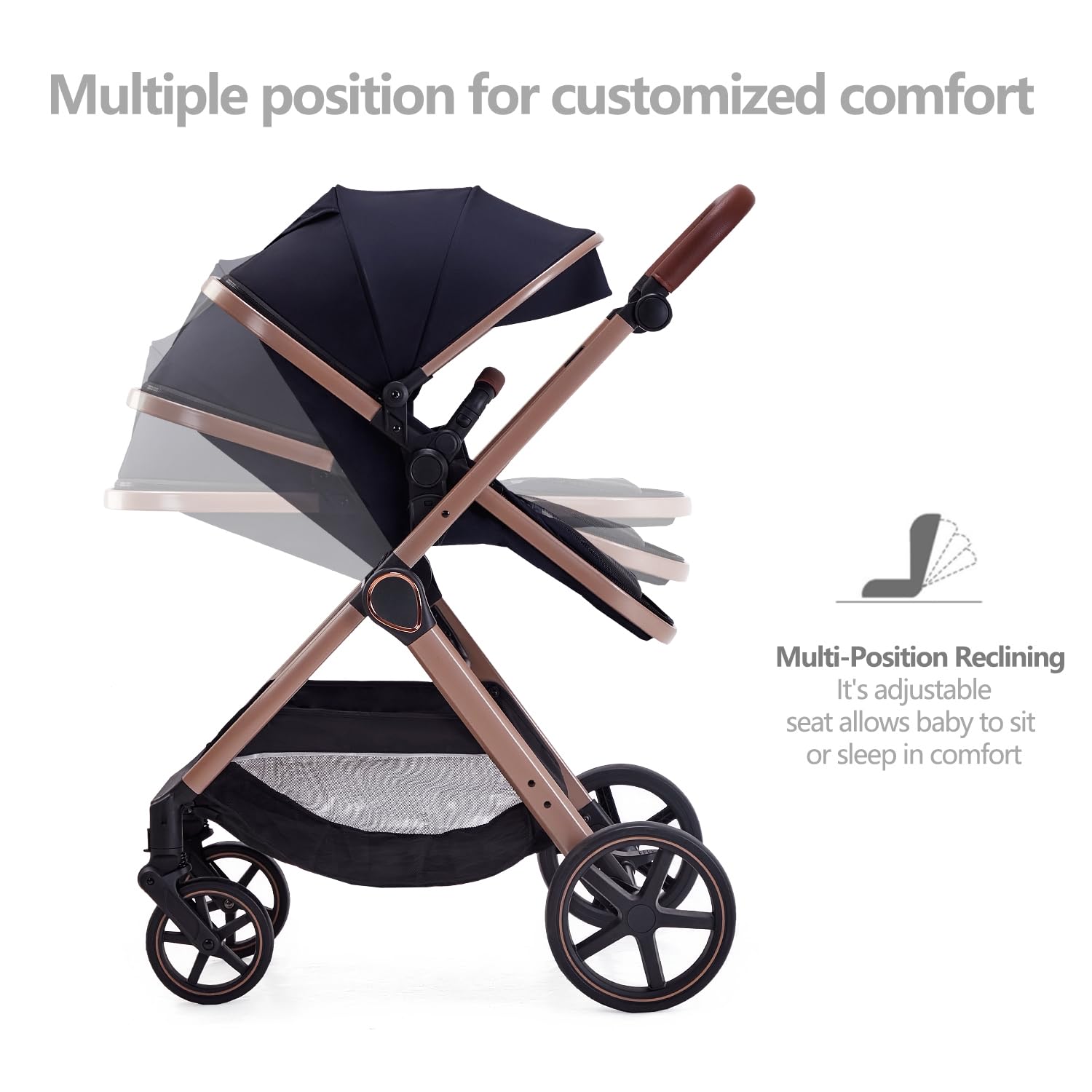 Lortsybab 2 in 1 Baby Stroller, Newborn Infant Toddler Convertible Bassinet Pram Stroller for 0-36 Months Old Babies (Black)