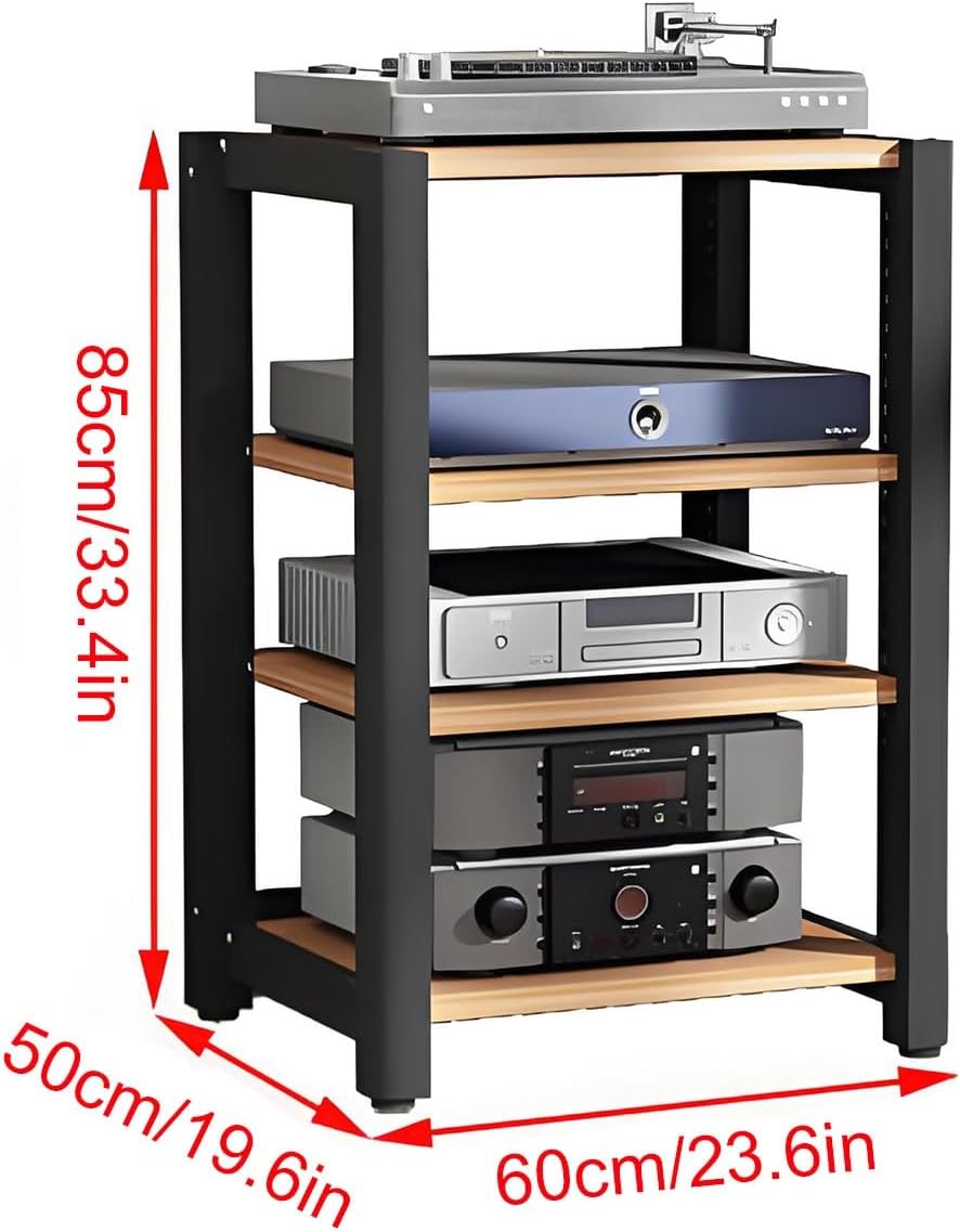 2/3/4/5 Tier Audio Cabinet Record Player Stand Audio Rack, AV Component Media Stand, Tower Player Stand, Home Stereo Rack System With Height-Adjustable Shelf, For DVD Players TV Box Game Console(Black