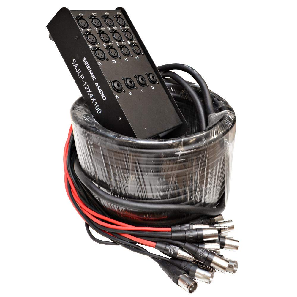 Seismic Audio - SAJLP-12x4x100-12 Channel 100 Foot XLR Low Profile Snake Cable with 4 TRS Returns - Circuit Board Snake for Recording, Stage, Studio PA DJ use