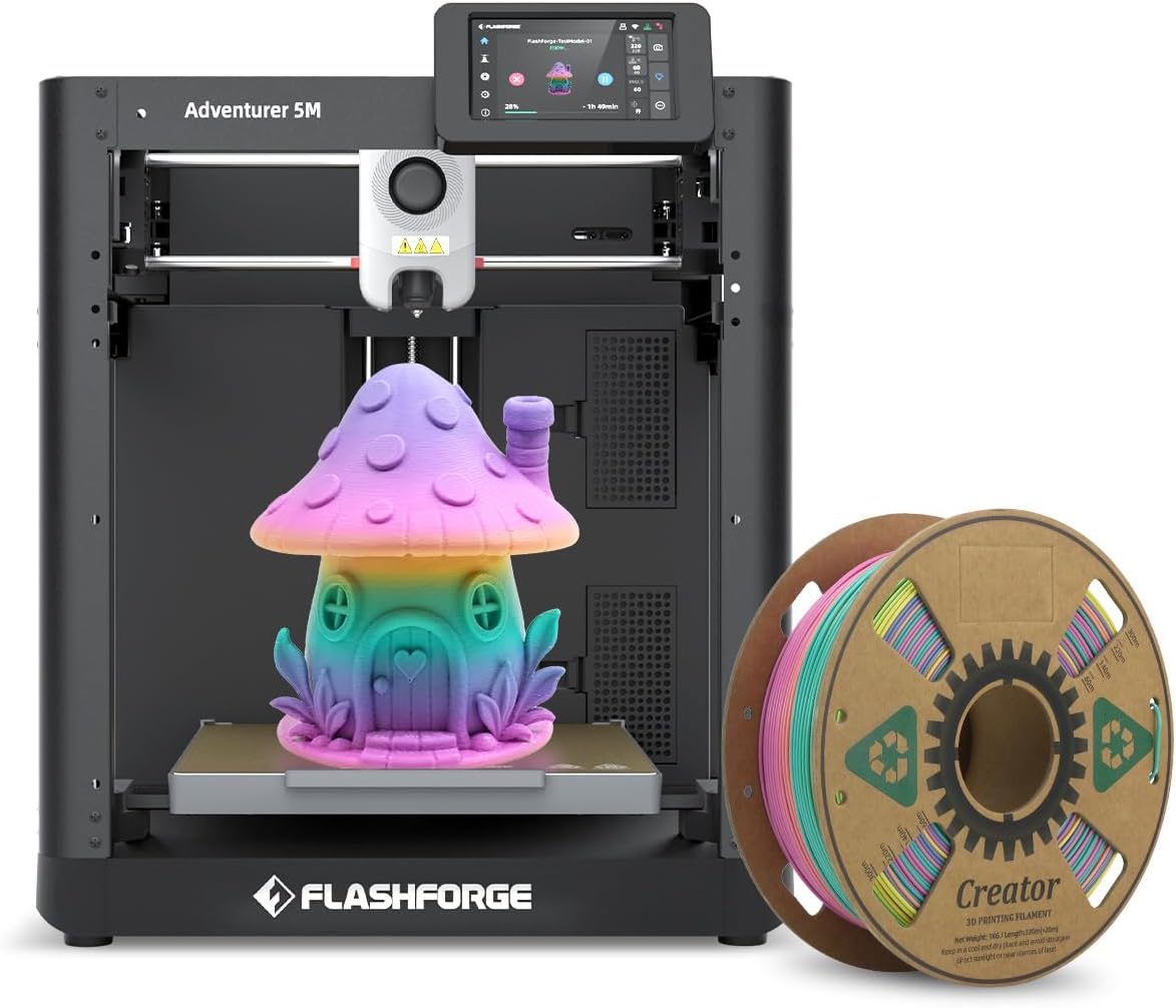 FLASHFORGE 3D Printer Adventurer 5M with Extra 1KG HS PLA Rainbow Candy Filament