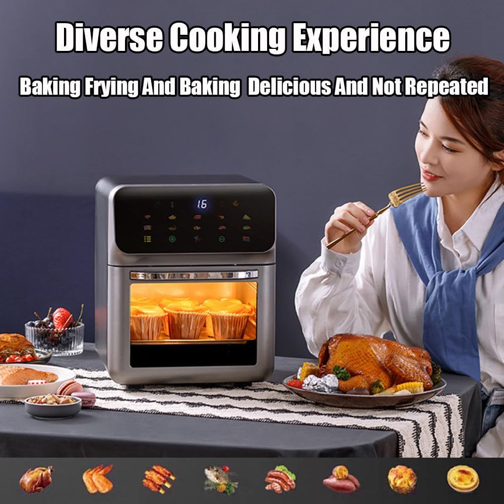 15l Large Air Fryer Toaster Oven Combo, Multi-Function Convection Oven, 1350w Smart Visual Air Fryer, Oil-Free Fryer With 10 Presets, Time And Temperature Adjustable, Led Touch Screen,DarkGrey