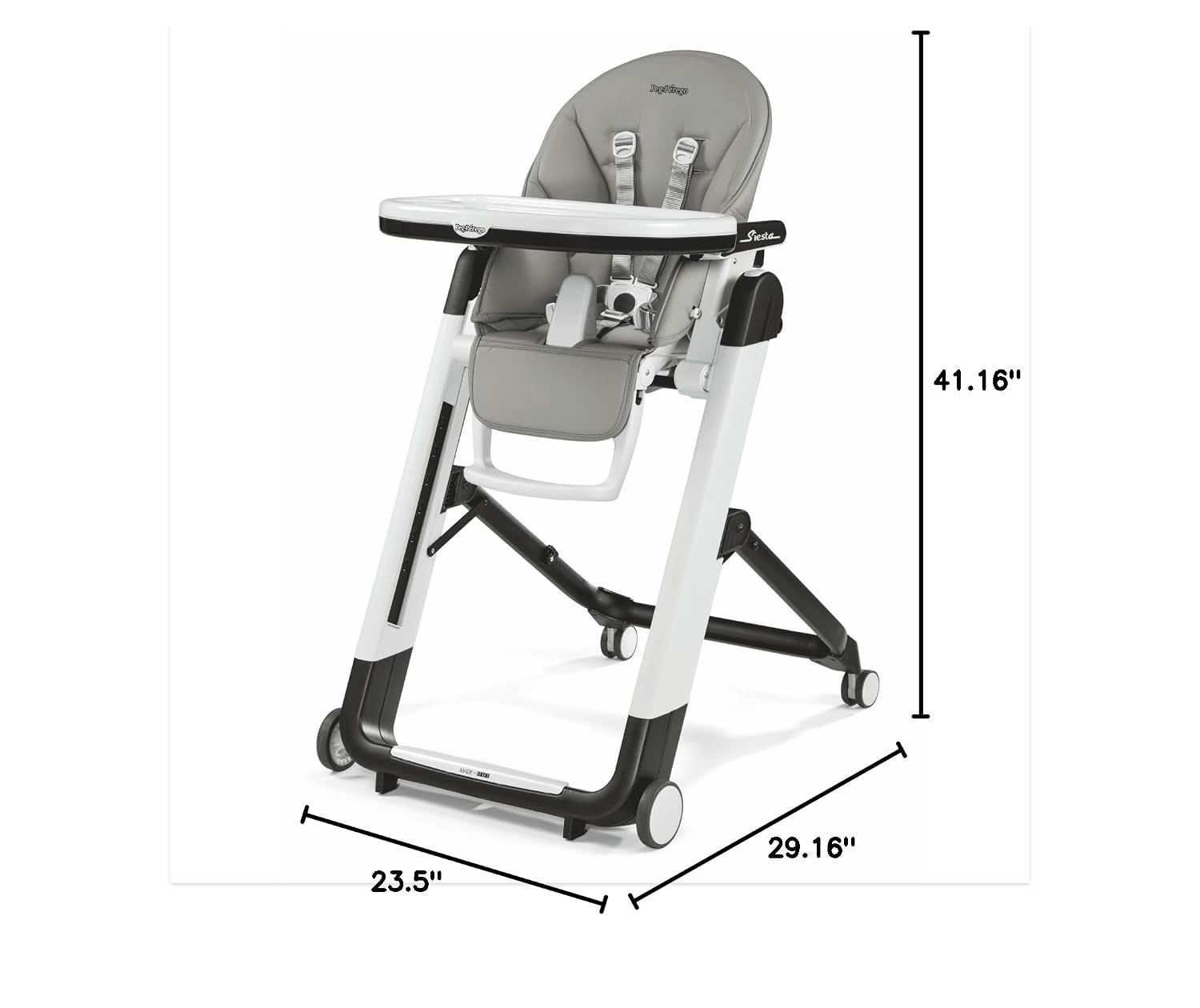Peg Perego Siesta, Grow With Baby Folding High Chair & Recliner, Height Adjustable, Quick Clean & Easy Push Wheels For Babies & Toddlers, Made in Italy, Ice (Grey)