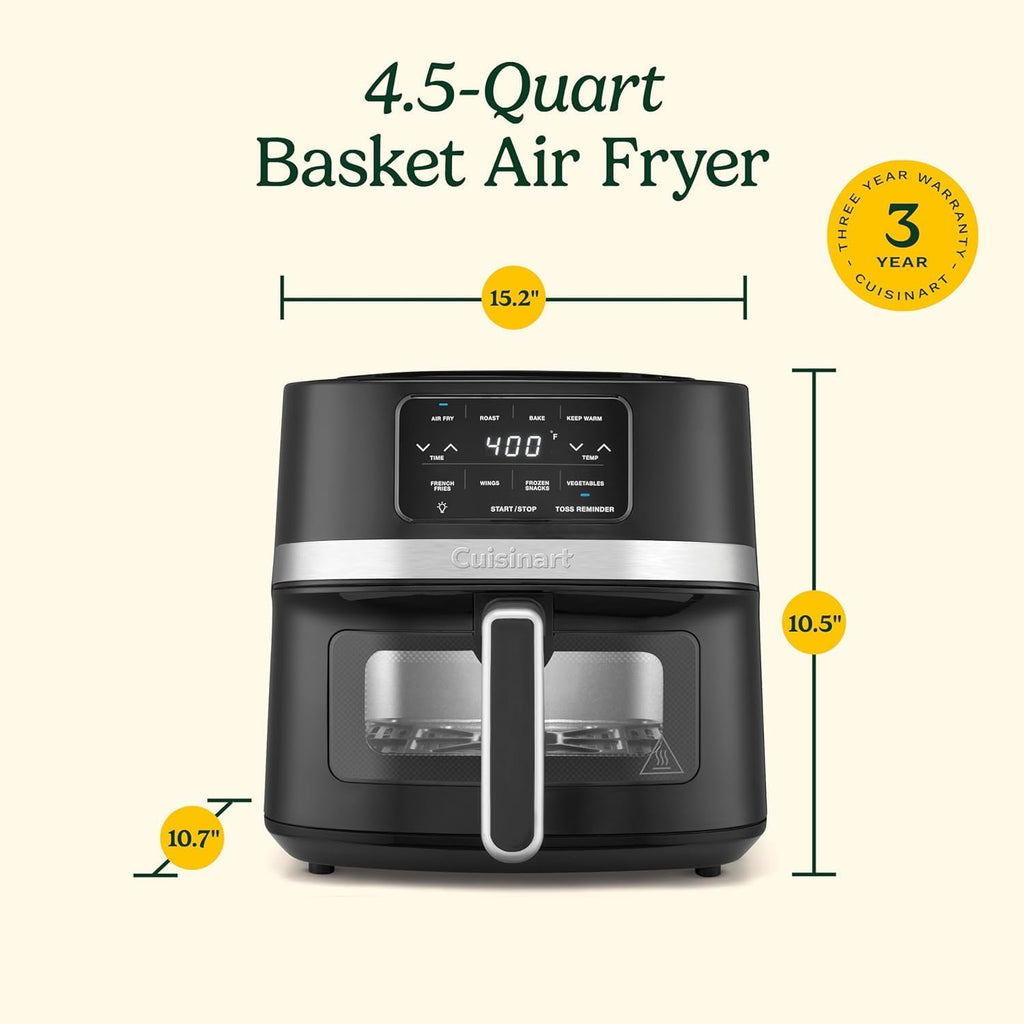 Cuisinart 4.5-Qt Basket Air Fryer, Interior light, Dishwasher-Safe Parts, 4 Presets, Roast, Bake, Broil, Air Fry & Keep Warm for Quick & Easy Meals (AIR-160C)