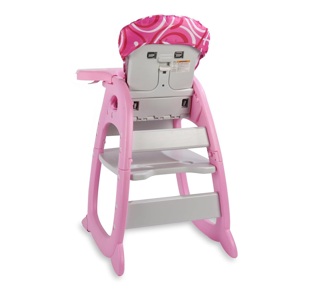 Badger Basket Envee II Convertible Baby High Chair – Infant Feeding Seat, Booster, and Toddler Desk with Tray and Cushion – Pink/White