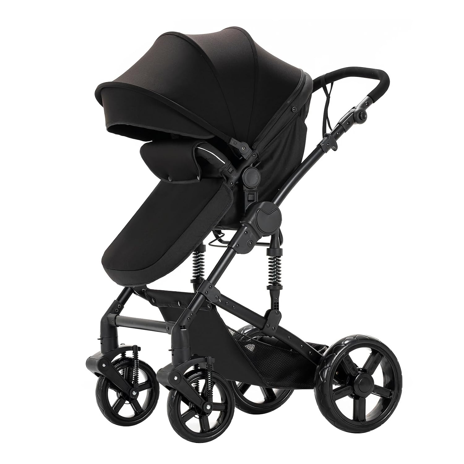 2 in 1 Baby Stroller, One Click Folding Convertible Newborn Infant parm, Reclining Buggy That can be Pushed Forward and Backward, New Born Pushchair 0-36 Month (2US588-BLACK)
