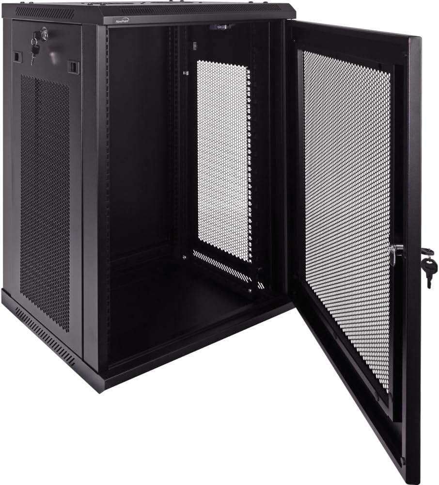 Navepoint 15U Deluxe IT Wallmount Cabinet Enclosure 19-Inch Server Network Rack with Locking Perforated Door 16-Inches Deep Black