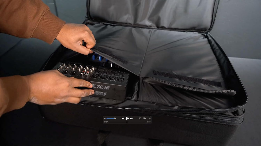 Rockville BP-MIX2621 Padded Mixer Bag Semi-Rigid, Interior Straps, 26'x21'x8.5', 7 Dividers, 7 Compartments, For DJs, Live Sound, and Studio Use