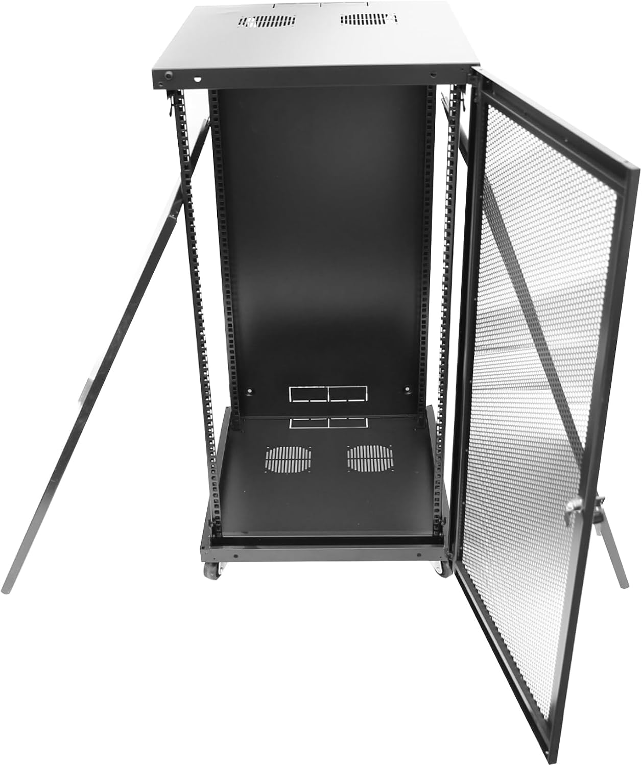 22U Server Cabinet Wall Mount Rack Enclosure with Caster Wheels 2 Server Fans Locking Grid Gate Removable Side Panels 19' Network Cabinet 15-18.5' Installation Depth Heavy-duty frame(22u cabinet 44IN)