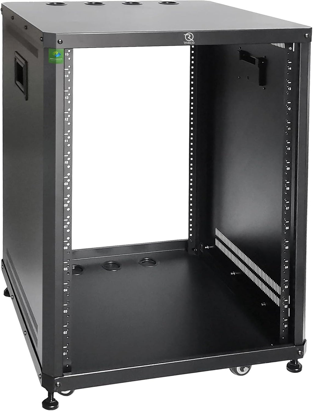 RIVECO 15U Network & Audio Rack with Feet & Wheels, Obtuse Angel Server Rack Cabinet, Rolling Studio Rack Case with Adjustable Depth Rails for 19' Stereo Recording & IT Equipment Mounting 1PCS