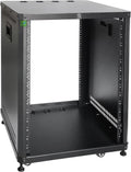 RIVECO 15U Network & Audio Rack with Feet & Wheels, Obtuse Angel Server Rack Cabinet, Rolling Studio Rack Case with Adjustable Depth Rails for 19' Stereo Recording & IT Equipment Mounting 1PCS