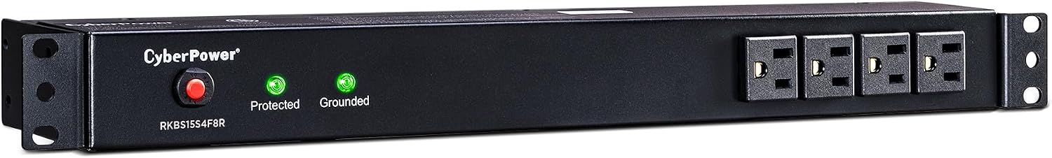 CyberPower RKBS15S4F8R Rackbar Surge Protector, 120V/15A, 12 Outlets, 15 Foot Power Cord, 1U Rackmount, UL Listed
