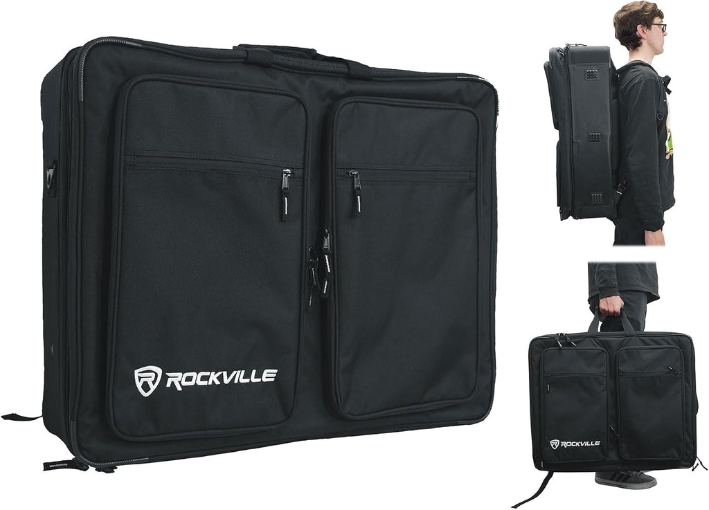 Rockville BP-MIX2621 Padded Mixer Bag Semi-Rigid, Interior Straps, 26'x21'x8.5', 7 Dividers, 7 Compartments, For DJs, Live Sound, and Studio Use