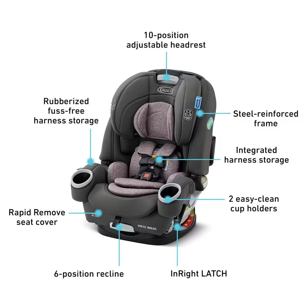 Graco 4Ever DLX SnugLock 4 in 1 Car Seat | Infant to Toddler Car Seat, Featuring Easy-Install SnugLock Technology, Leila