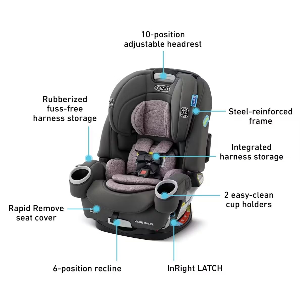 Graco 4Ever DLX SnugLock 4 in 1 Car Seat | Infant to Toddler Car Seat, Featuring Easy-Install SnugLock Technology, Leila