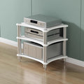 Wood Audio Cabinet Rack, Stereo Record Player AV Media Stand Furniture, Home Audio-Video Equipment Storage Shelving, Rounded Corner Design(White - 3 Tier)