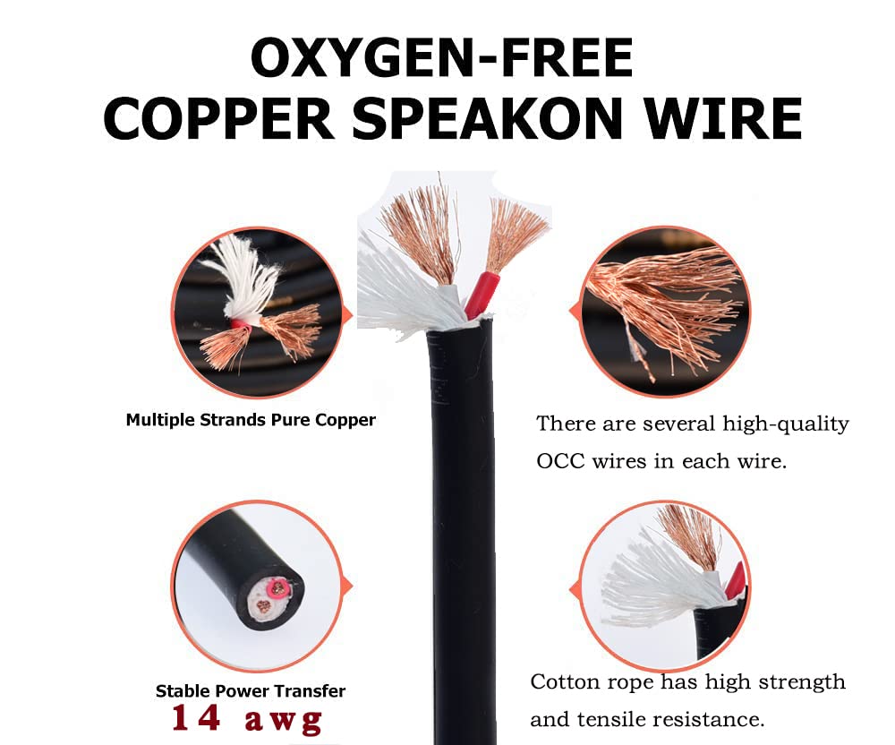 speak on 2Pcs Professional Speakon to 1/4 Inch ts Speaker Cable for pa jack Pair 14 awg Gauge Male Audio port plug Amplifier Connection dj amp Heavy Duty bocina Cord Wire ft with Twist Lock(40 feet)