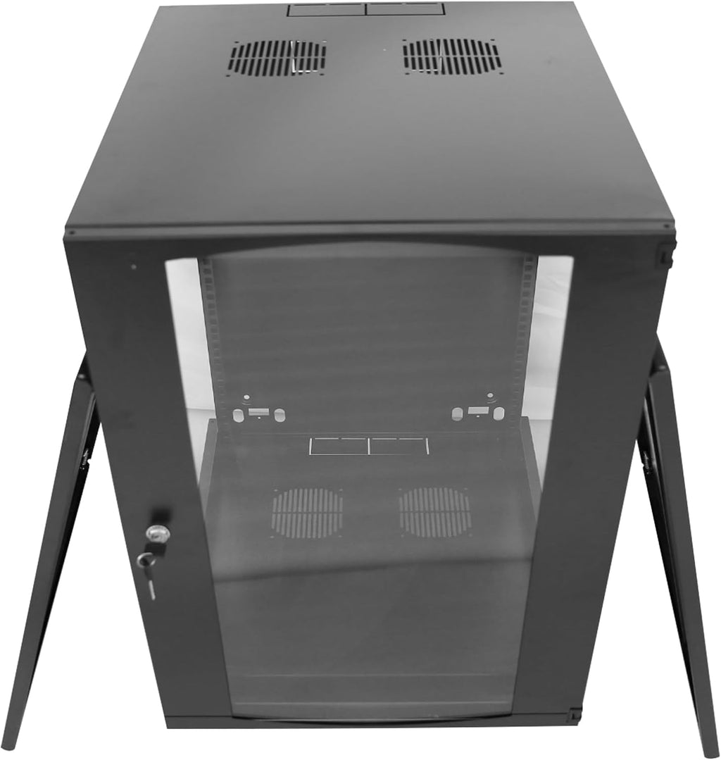 15U Server Cabinet Wall Mount Rack Enclosure with Caster Wheels 2 Server Fans Locking Glass Door Removable Side Panels 19' Network Cabinet 15-18.5' Installation Depth Heavy-Duty Frame (32INCH, 15U)