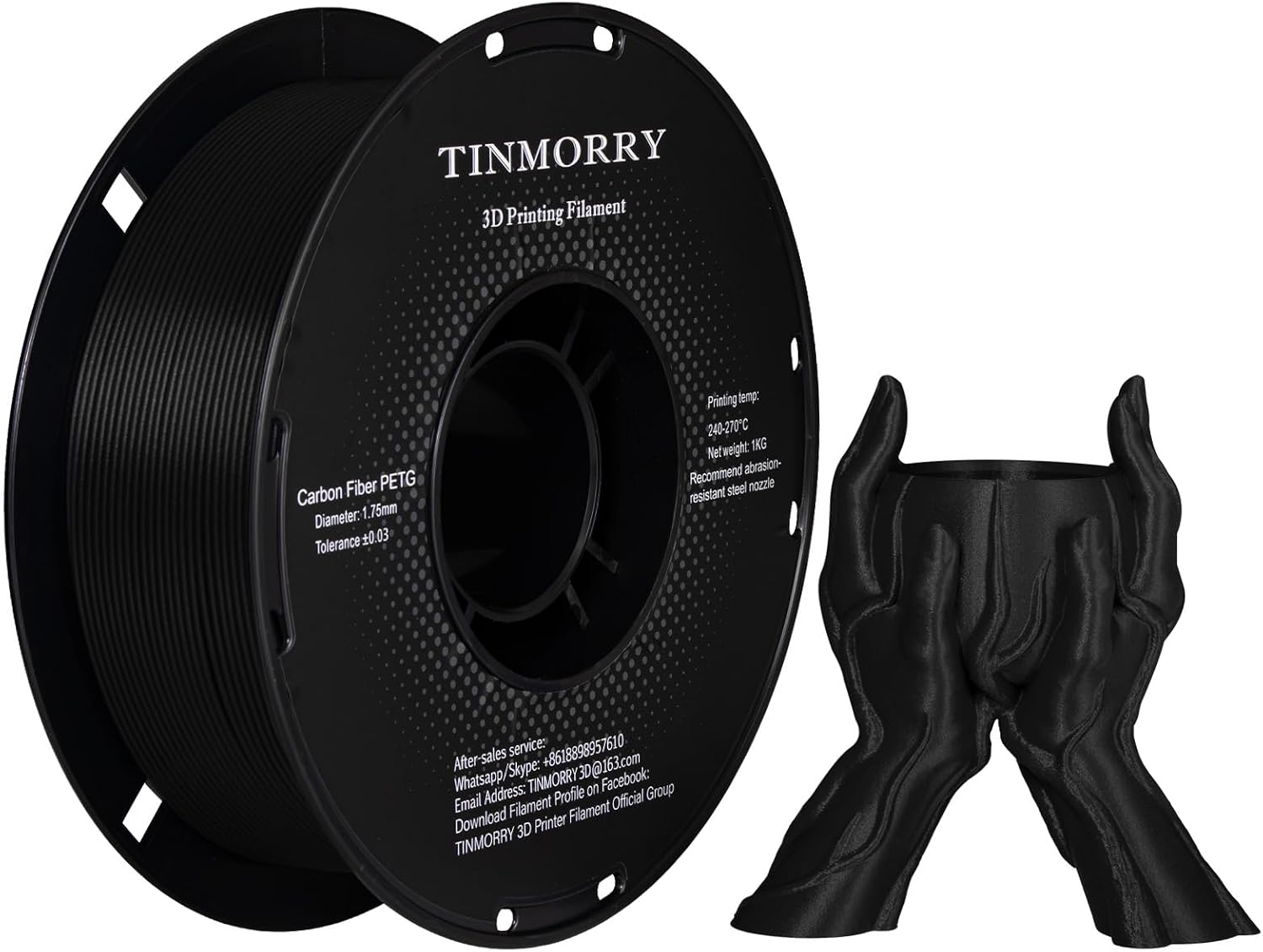 10 Rolls Carbon Fiber PETG Filament 1.75 mm, TINMORRY PETG CF 3D Printer Filament, Compatible with Bambu LAB, Creality K1C, QIDI MAX3, FLASHFORGE Adventurer 5M, Prusa MK4 FDM 3D Printer, 10 KG, Black