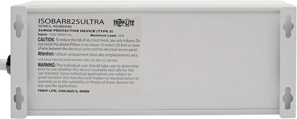 Tripp Lite Isobar 8 Outlet Surge Protector Power Strip, 25ft Long Cord, Right-Angle Plug, Metal, & $50,000 Insurance (ISOBAR825ULTRA) Gray