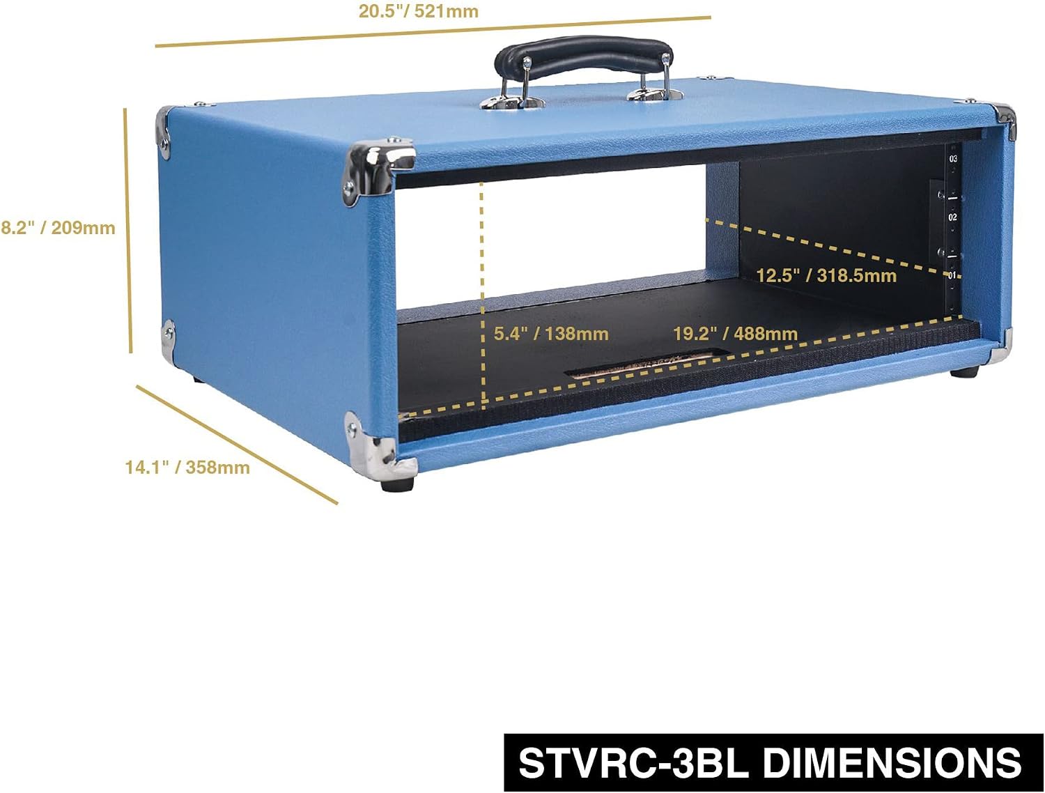 Sound Town Vintage 3U Amp Rack Case, 12.5' Depth with Rubber Feet, Dust Cover, Kickstand, Beau Blue (STVRC-3BL)