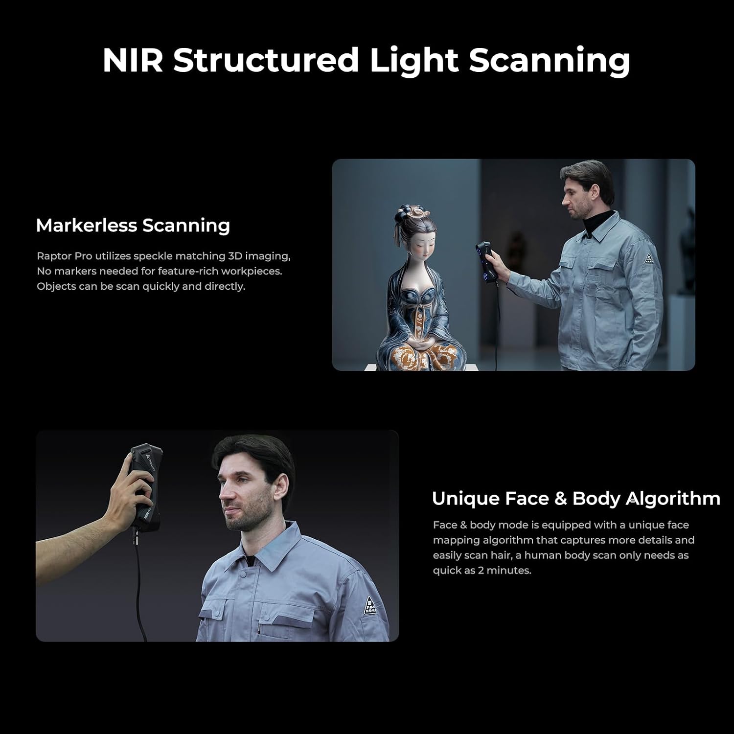 Creality 3D Scanner CR-Scan Raptor Pro for 3D Printing, 22+7 Blue Laser & NIR Handheld Scanner 0.02mm Accuracy, 60fps High-Speed & 5MM to 4M Objects, 24-Bit Full-Color Scanning for Windows macOS