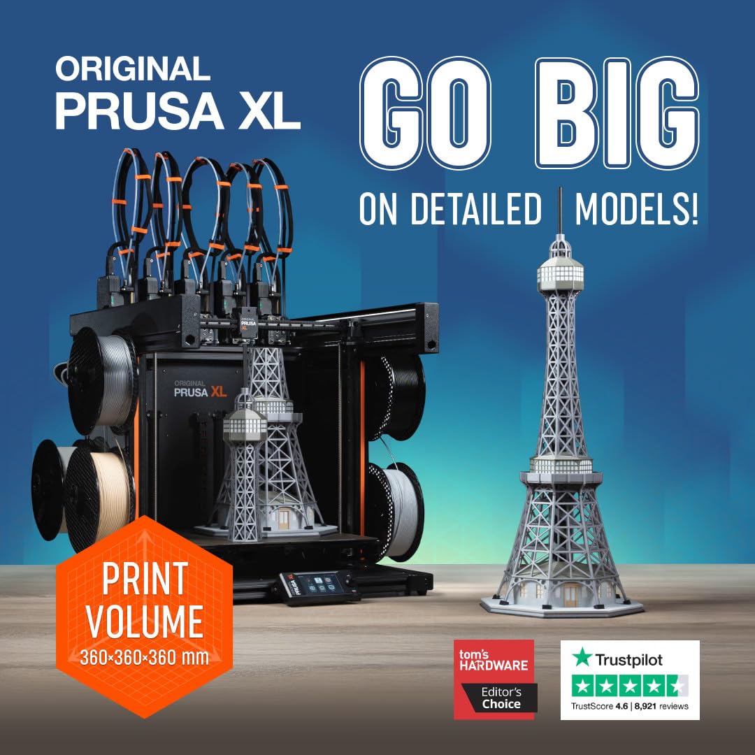 Original Prusa XL Assembled 2-toolhead 3D Printer, Large-Scale CoreXY 3D Printer, Assembled and Tested, Build Volume of 14.17×14.17×14.17 in, 2 Independent toolheads, Multi-Material Experience