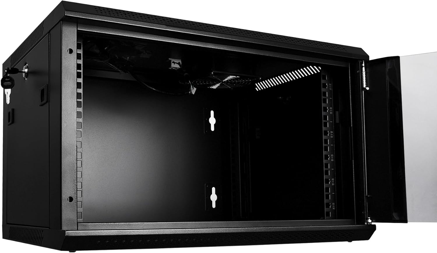 RackPath 6U Wall Mount Network Rack Cabinet – Quiet Cooling Fan, Locking Glass Door, 17.7' Deep (450mm), Removable Locking Side Panels, Fits 19' IT & A/V Equipment