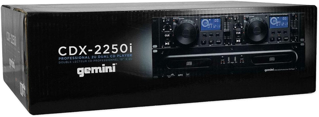Gemini CDX-2250i Pro DJ Dual Two Deck Rack Mount CD/MP3 Media Player w/ USB Bundle with Rockville RRB40 4U Rack Bag Double-Sided Case with 12' Depth with Shoulder Strap