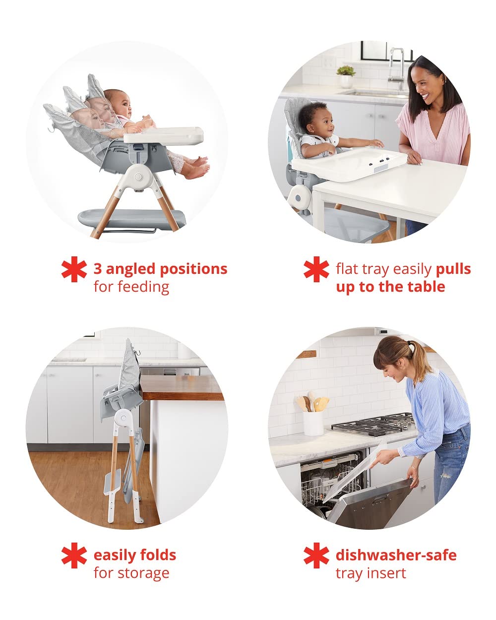 Skip Hop Baby High Chair 2-in 1 Convertible High Chair, Sit-to-Step, Grey/White