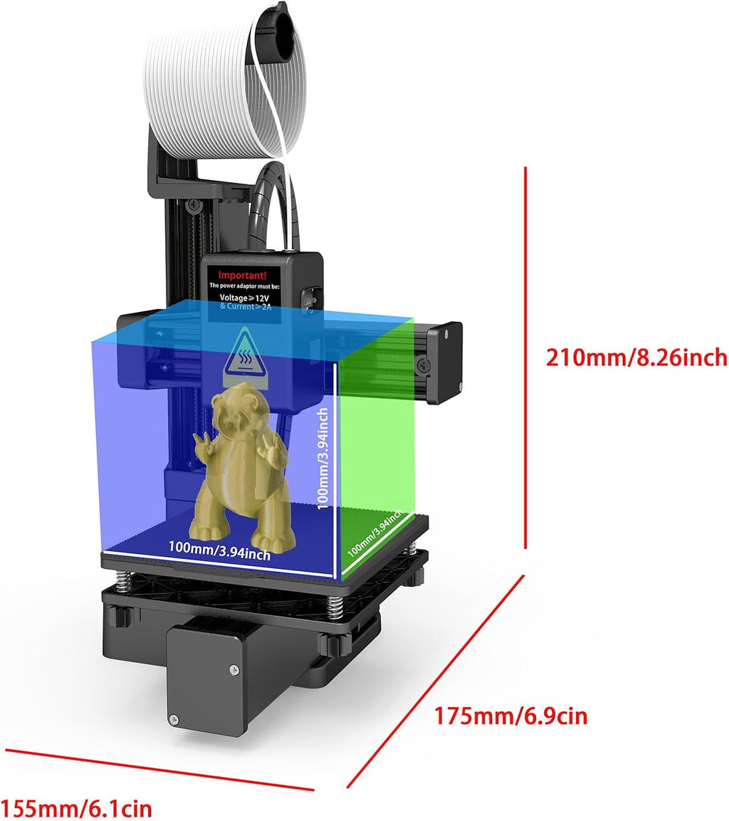 FDM Mini 3D Printer, Frequency Division Multiplexing 3D Printer, Fully Assembled for Beginners, High Precision Printing with TPU PLA (1.75mm), 100X100X100mm (Black)