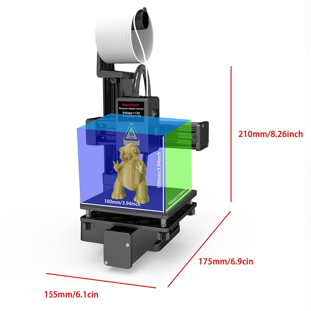Mini 3D Printer, 3D Printers for Beginners, High Speed & Precision Frequency Division Multiplexing 3D Printer, Printing Size 100 x 100 x 100mm / 4 x 4 x 4in (Black)