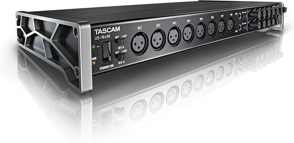 Tascam US-16x08 Rackmount USB Audio/MIDI Interface for Recording, Drum Recording, 8 XLR/8 1/4' Inputs, 8 Outputs, Control Software,Black