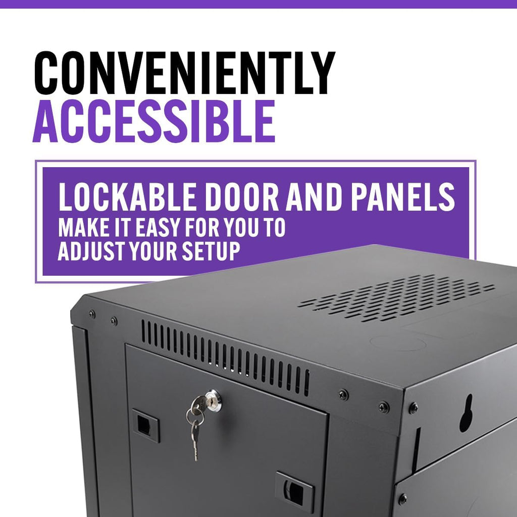 On-Stage RKD6000 6U Wall-Mount Knock-Down Rack (Enclosed Steel Cabinet for Rack-Mount Components, Portable, Mountable, Vented, Lockable Doors, Port Knockouts, Casters, Rubber Feet, Flat Packed, Black)